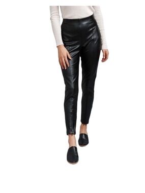 brave + true High-Rise Black Faux Vegan Leather Skinny Ankle Pants, Large EUC
